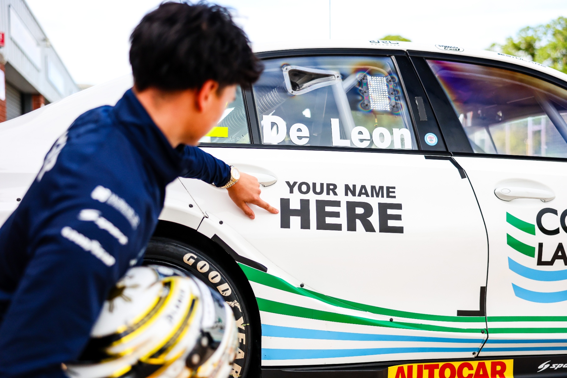 Close-up of 'Your Name Here' door decal